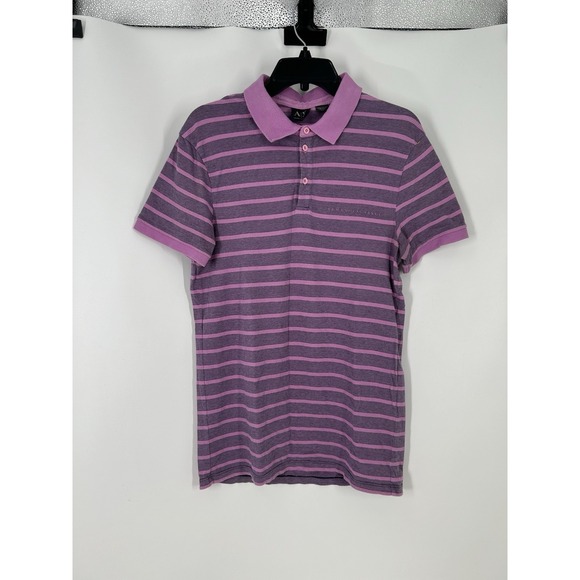 Armani Exchange Short Sleeve Polo Shirt Striped Purple Logo Colorful Mens Medium - Picture 1 of 6
